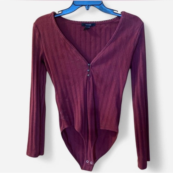 Burgundy Long Sleeve Bodysuit - Picture 1 of 4